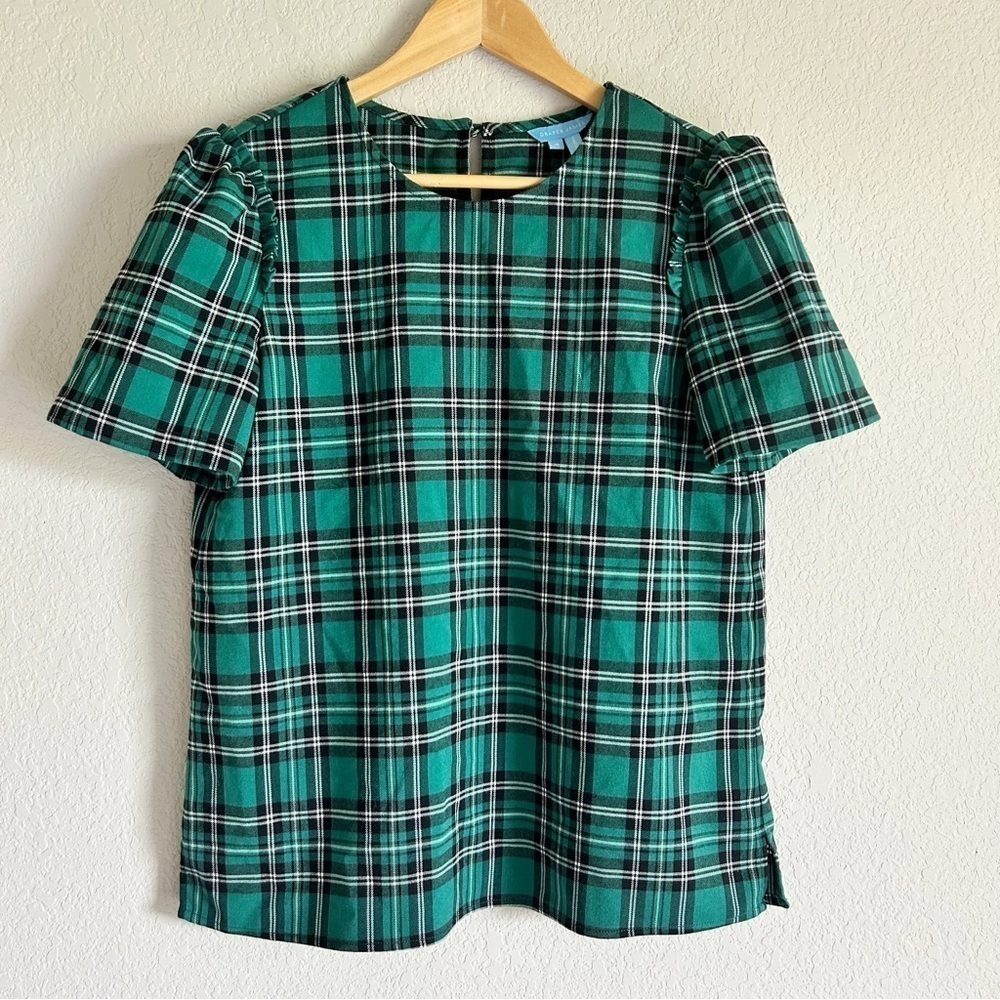 Draper James Angie Puff Sleeve Top Green Plaid Check Size 4 (S)